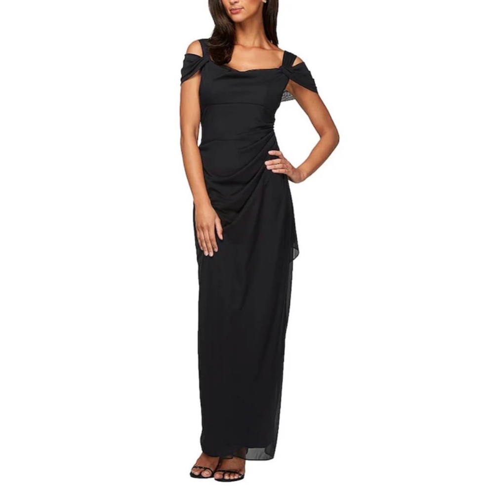 Alex Evenings- Black cold shoulder dress- ladies size 12 - Picture 2 of 13